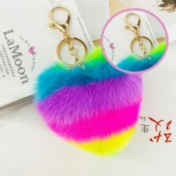 Kinky Cloth Gifts Rainbow Heart Pompoms Keychain