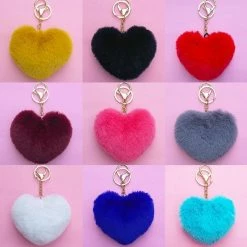 Kinky Cloth Gifts Rainbow Heart Pompoms Keychain