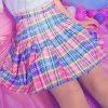 Kinky Cloth Rainbow Plaid Pleated Skirt Kawaii