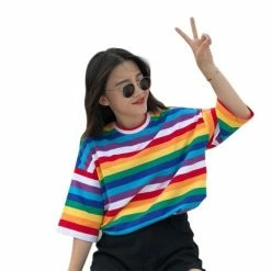 Kinky Cloth Rainbow Striped Quarter Sleeve Top 5 Kinky Cloth Rainbow Striped Quarter Sleeve Top