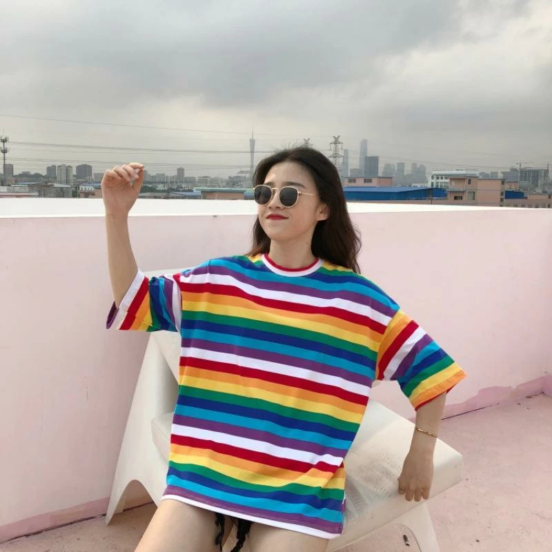 Kinky Cloth Rainbow Striped Quarter Sleeve Top 4 Kinky Cloth Rainbow Striped Quarter Sleeve Top