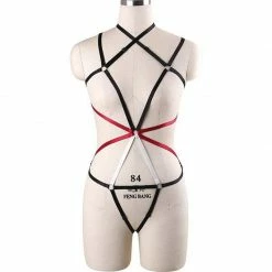 Kinky Cloth Red And Black Ribbon Full Body Harness