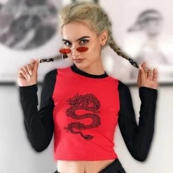 Kinky Cloth Dragon Print Raglan Top Top & Tees