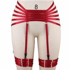 Kinky Cloth Red Garter Elastic Waist And Thigh Harness