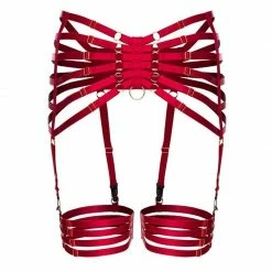 Kinky Cloth Red Garter Elastic Waist And Thigh Harness