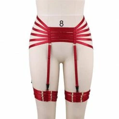 Kinky Cloth Red Garter Elastic Waist And Thigh Harness