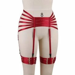 Kinky Cloth Red Garter Elastic Waist And Thigh Harness