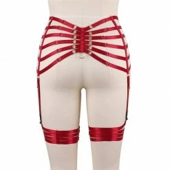 Kinky Cloth Red Garter Elastic Waist And Thigh Harness
