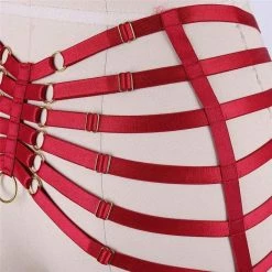 Kinky Cloth Red Garter Elastic Waist And Thigh Harness