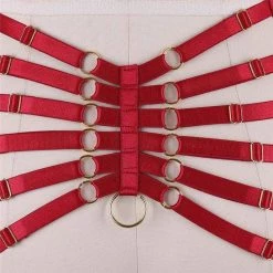 Kinky Cloth Red Garter Elastic Waist And Thigh Harness