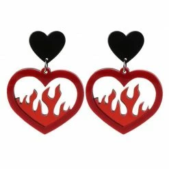 Kinky Cloth Jewelry Red Heart Fire Dangle Earrings