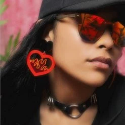 Kinky Cloth Jewelry Red Heart Fire Dangle Earrings