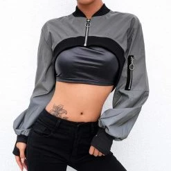 Kinky Cloth Jackets & Outerwear Reflective Crop Bomber Jacket