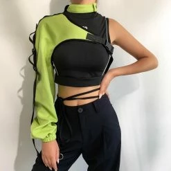Kinky Cloth Top & Tees Reflective One Shoulder Buckle Top