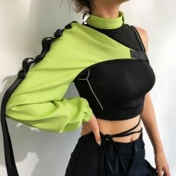 Kinky Cloth Top & Tees Reflective One Shoulder Buckle Top