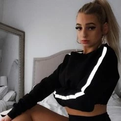 Kinky Cloth Reflective Striped Crop Sweatshirt