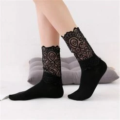Kinky Cloth Socks & Tights Retro Lace Floral Black Socks