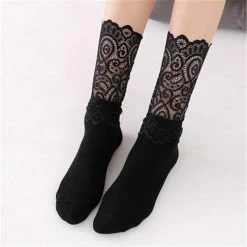 Kinky Cloth Socks & Tights Retro Lace Floral Black Socks