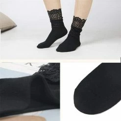 Kinky Cloth Socks & Tights Retro Lace Floral Black Socks