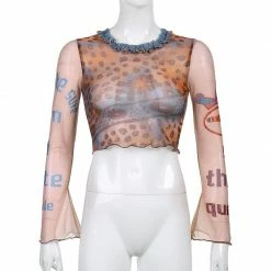 Kinky Cloth Retro Pattern Mesh Cropped Top