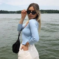 Kinky Cloth Rib-Knit Lace Up Crop Top