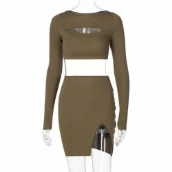 Kinky Cloth Ribbed Crop Top Bodycon Set Top & Tees