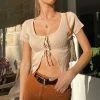 Kinky Cloth Ribbed Double Tie Front Crop Top