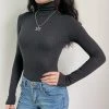 Kinky Cloth Ribbed Knit Turtleneck Long Sleeve Bodysuit