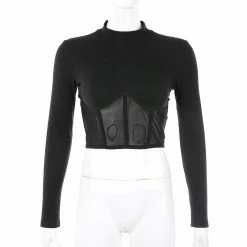 Kinky Cloth Ribbed Mesh Patchwork Bodycon Shirt