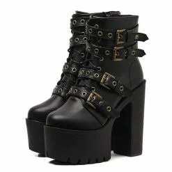 Kinky Cloth Footwear Rivet Black Ankle Platform Boots