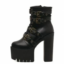 Kinky Cloth Footwear Rivet Black Ankle Platform Boots