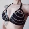 Kinky Cloth Goth Rivet Chain Leather Harness Bra