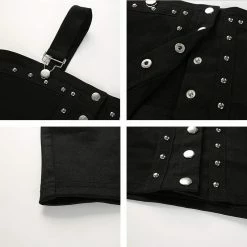 Kinky Cloth Metal Button Strappy Black Top