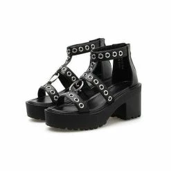 Kinky Cloth Rivets Ankle Strap Platform Sandals Footwear