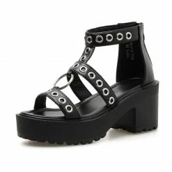 Kinky Cloth Rivets Ankle Strap Platform Sandals Footwear