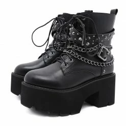 Kinky Cloth Goth Rivets Chain Ankle Platform Boots