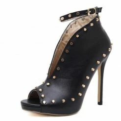 Kinky Cloth Rivets Peep Toe Pumps