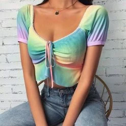 Kinky Cloth Top & Tees Ruched Bust Frill Hem Cropped Top