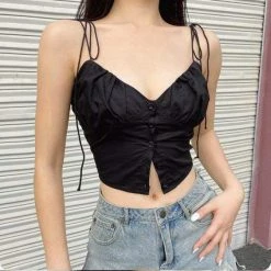 Kinky Cloth Ruched Tie Up Strap Crop Top