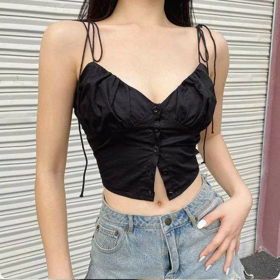 Kinky Cloth Ruched Tie Up Strap Crop Top 1 Kinky Cloth Ruched Tie Up Strap Crop Top