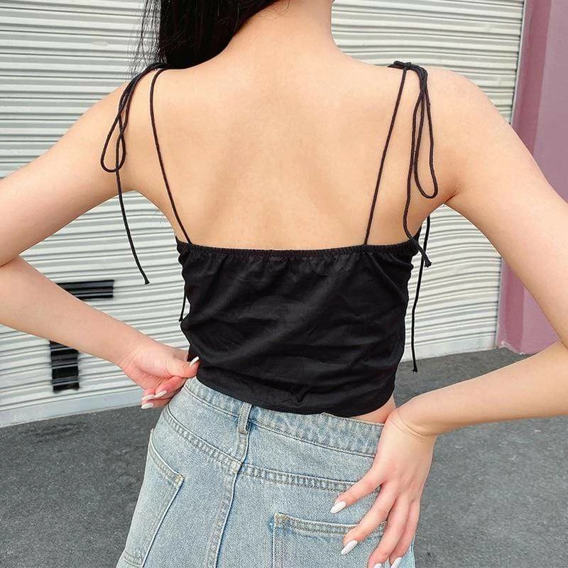 Kinky Cloth Ruched Tie Up Strap Crop Top 3 Kinky Cloth Ruched Tie Up Strap Crop Top