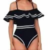 Kinky Cloth Ruffled Striped One Piece Flounce Swimwear