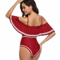 Kinky Cloth Ruffled Striped One Piece Flounce Swimwear