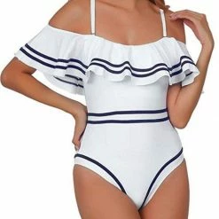 Kinky Cloth Ruffled Striped One Piece Flounce Swimwear