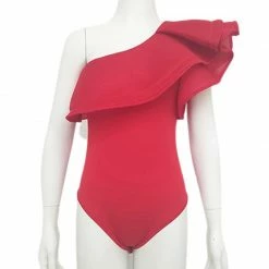 Kinky Cloth Ruffled Up One Shoulder Bodysuit
