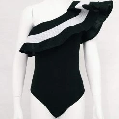 Kinky Cloth Ruffled Up One Shoulder Bodysuit