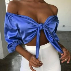 Kinky Cloth Satin Slik Bow Crop Top