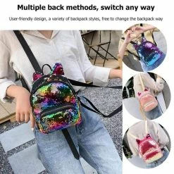 Kinky Cloth Sequins Cat Ear Travel Backpacks