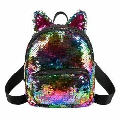 Kinky Cloth Sequins Cat Ear Travel Backpacks