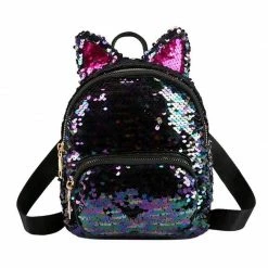 Kinky Cloth Sequins Cat Ear Travel Backpacks
